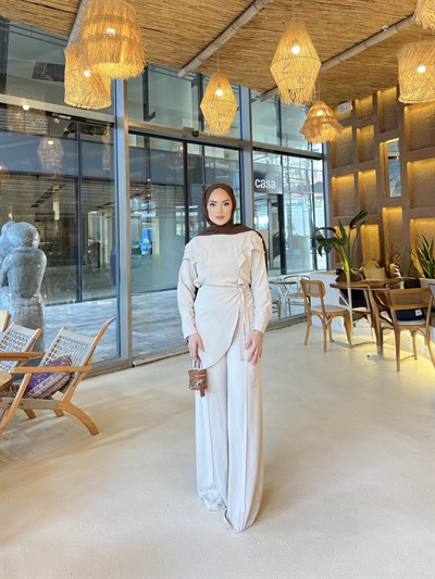 Rabia Bağlamalı Takım - Krem