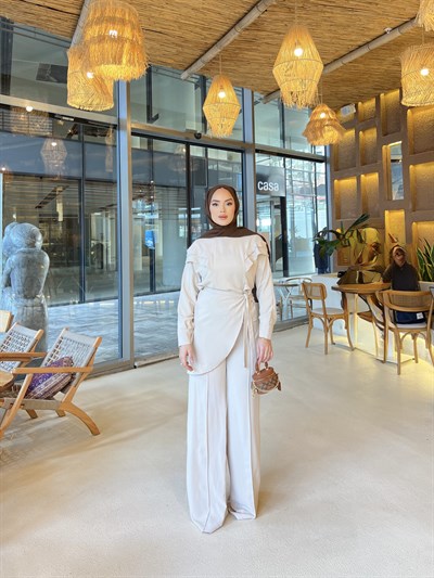 Rabia Bağlamalı Takım - Krem