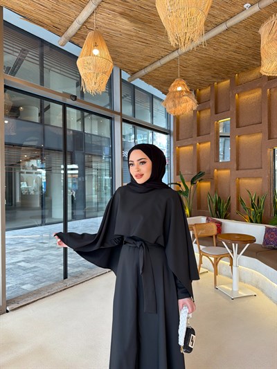 Reyha Pelerinli Elbise - Siyah