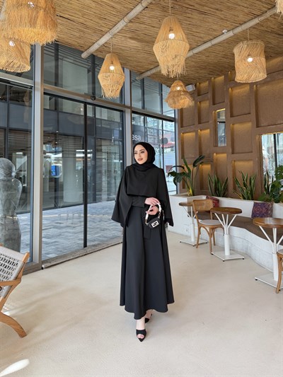 Reyha Pelerinli Elbise - Siyah