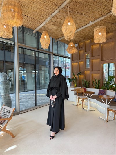 Reyha Pelerinli Elbise - Siyah