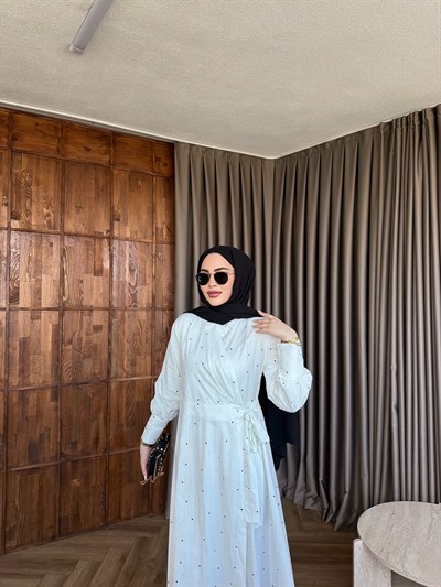 Reyta Puantiye Elbise - Beyaz