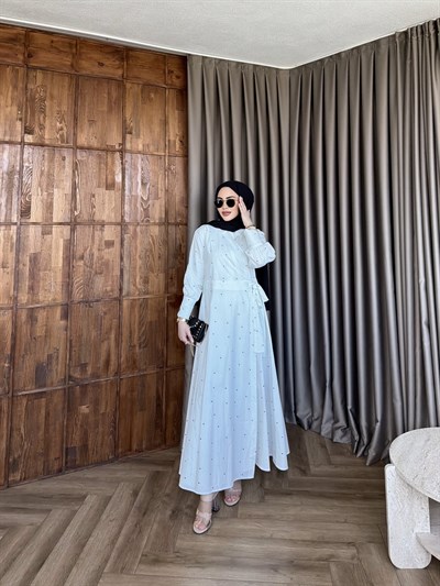 Reyta Puantiye Elbise - Beyaz