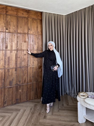 Reyta Puantiye Elbise - Siyah