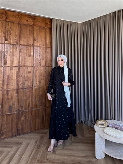 Reyta Puantiye Elbise - Siyah