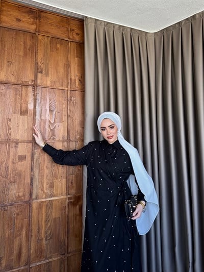 Reyta Puantiye Elbise - Siyah