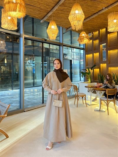 Rümey Pelerin Elbise - Bej