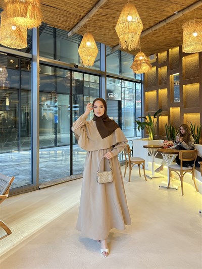 Rümey Pelerin Elbise - Bej