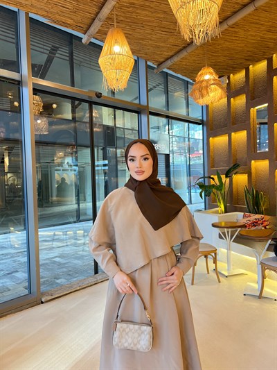 Rümey Pelerin Elbise - Bej