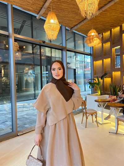 Rümey Pelerin Elbise - Bej