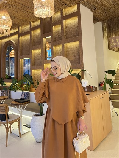 Rümey Pelerin Elbise - Kiremit