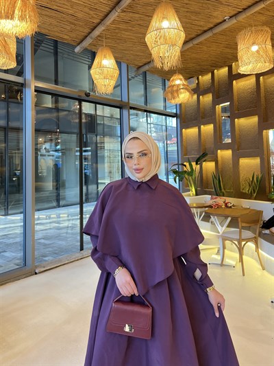 Rümey Pelerin Elbise - Mürdüm