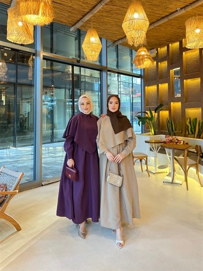 Rümey Pelerin Elbise - Mürdüm