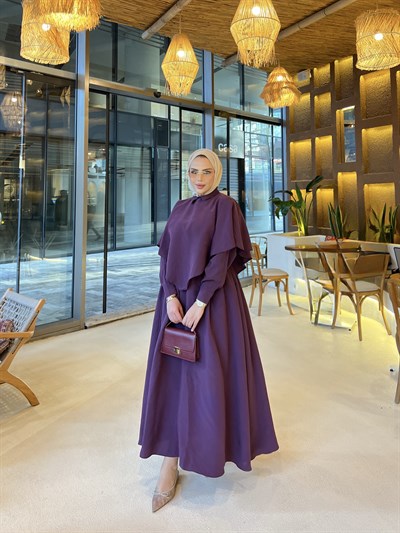 Rümey Pelerin Elbise - Mürdüm