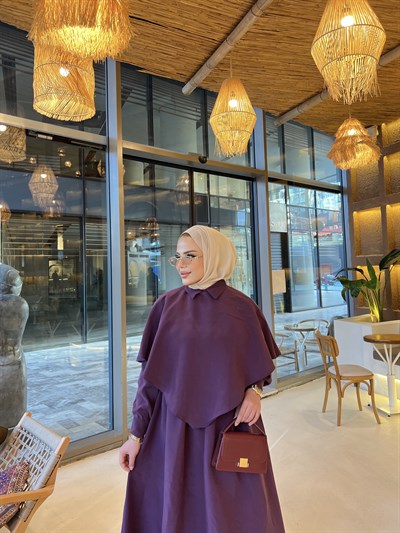 Rümey Pelerin Elbise - Mürdüm