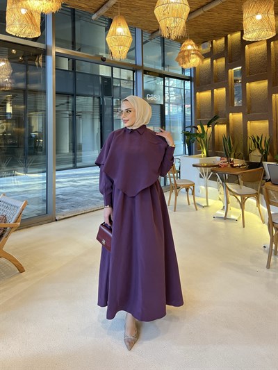 Rümey Pelerin Elbise - Mürdüm