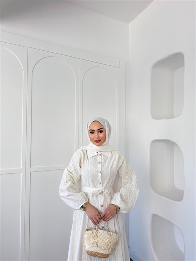 Rumi Dantel Elbise - Beyaz