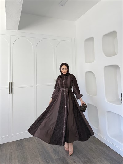 Rumi Dantel Elbise - Kahve