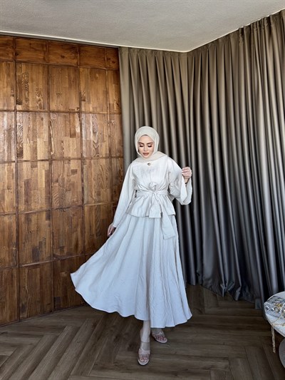 Rüveys Etekli Takım - Krem(ÖN SİPARİŞ)