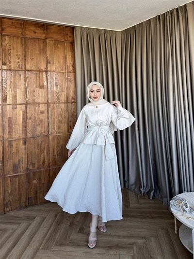 Rüveys Etekli Takım - Krem(ÖN SİPARİŞ)