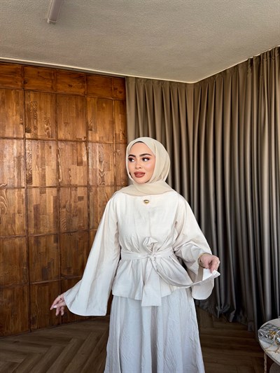 Rüveys Etekli Takım - Krem(ÖN SİPARİŞ)