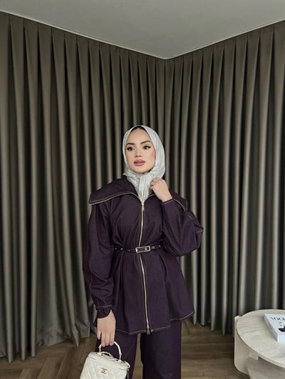 Rüveys Fermuarlı Takım - Mürdüm