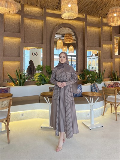 Sarah Çizgili Poplin Elbise - Yeşil 