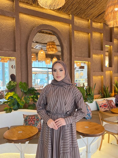 Sarah Çizgili Poplin Elbise - Yeşil 