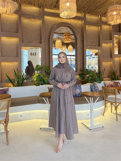 Sarah Çizgili Poplin Elbise - Yeşil 