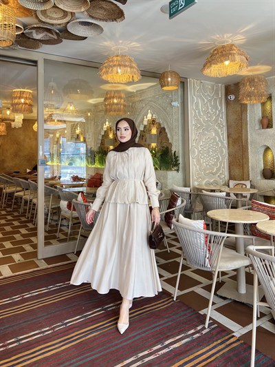 Sena Taşlı Etekli Takım - Krem