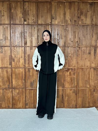 Şeritli Oysh Takım - Siyah