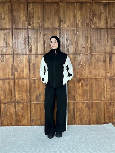 Şeritli Oysh Takım - Siyah