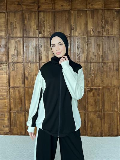 Şeritli Oysh Takım - Siyah