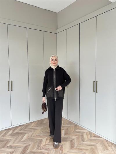 Seta Fermuarlı Triko Takım - Acı Kahve