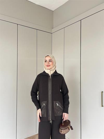 Seta Fermuarlı Triko Takım - Acı Kahve