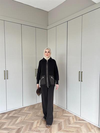 Seta Fermuarlı Triko Takım - Acı Kahve