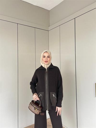 Seta Fermuarlı Triko Takım - Acı Kahve