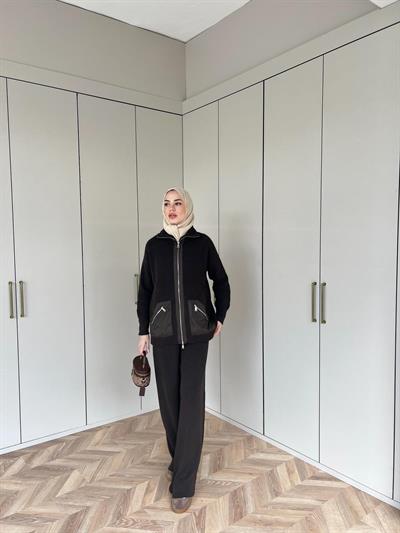 Seta Fermuarlı Triko Takım - Acı Kahve