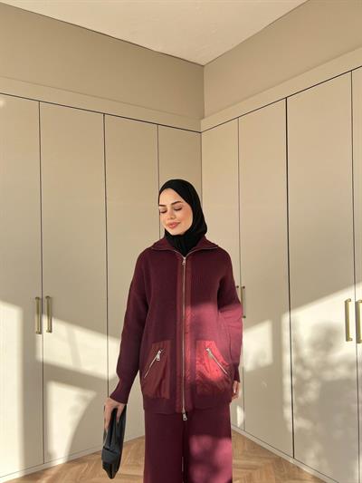 Seta Fermuarlı Triko Takım - Bordo