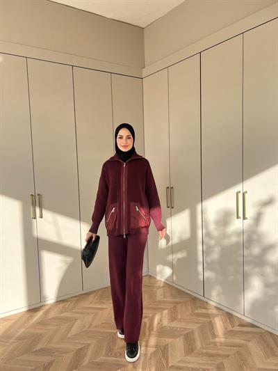 Seta Fermuarlı Triko Takım - Bordo