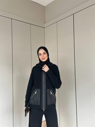 Seta Fermuarlı Triko Takım - Siyah