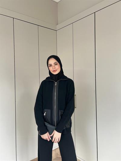 Seta Fermuarlı Triko Takım - Siyah