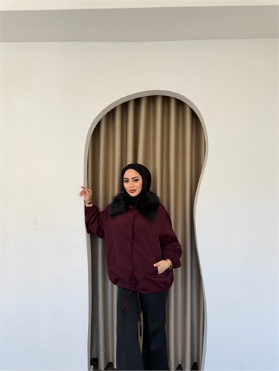 Seta Kürk Detay Ceket - Bordo