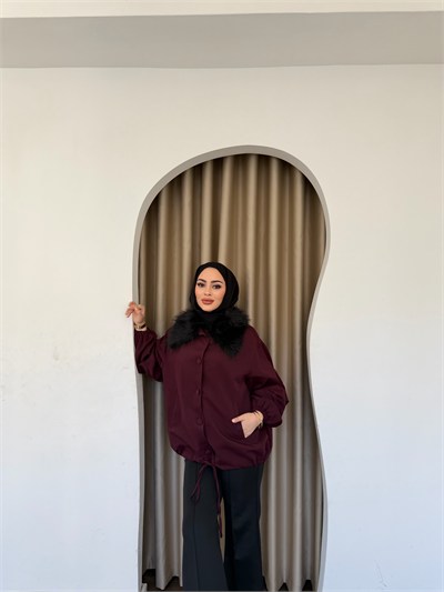 Seta Kürk Detay Ceket - Bordo