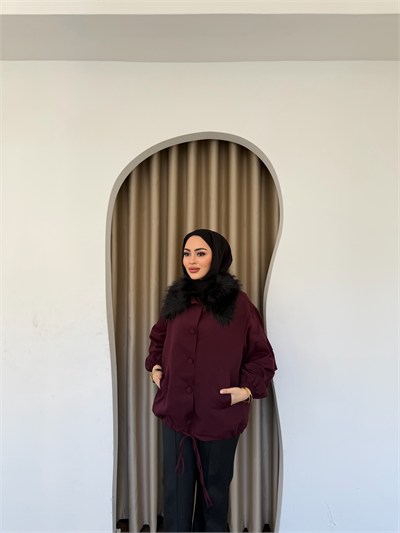 Seta Kürk Detay Ceket - Bordo