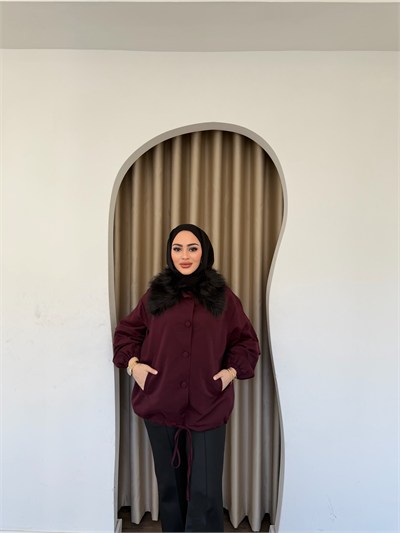 Seta Kürk Detay Ceket - Bordo