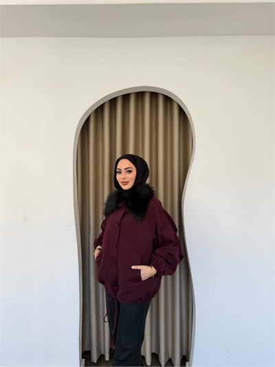 Seta Kürk Detay Ceket - Bordo