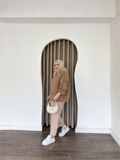 Seta Kürk Detay Ceket - Camel