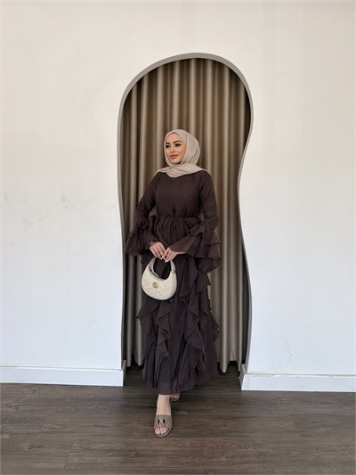 Şila Fırfırlı Elbise Q - Kahve