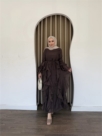 Şila Fırfırlı Elbise Q - Kahve